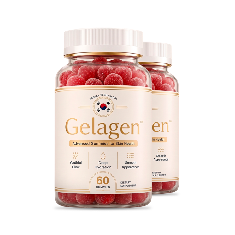 Gelagen gummy supplement bottle and product packaging